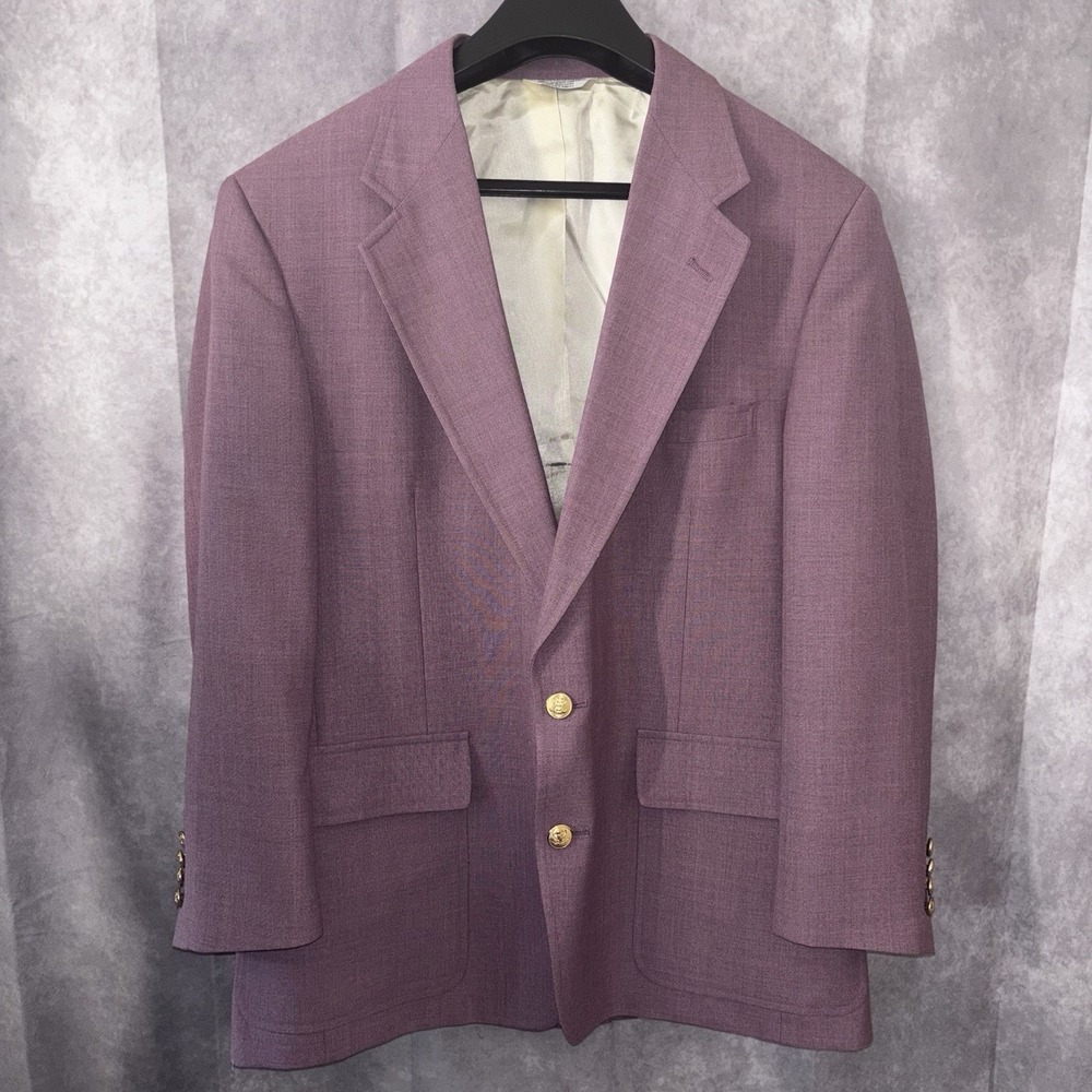 Vtg Hunter Haig x Palm Beach Wool Hopsack Blazer Mauve Gold Buttons 42R USA Made